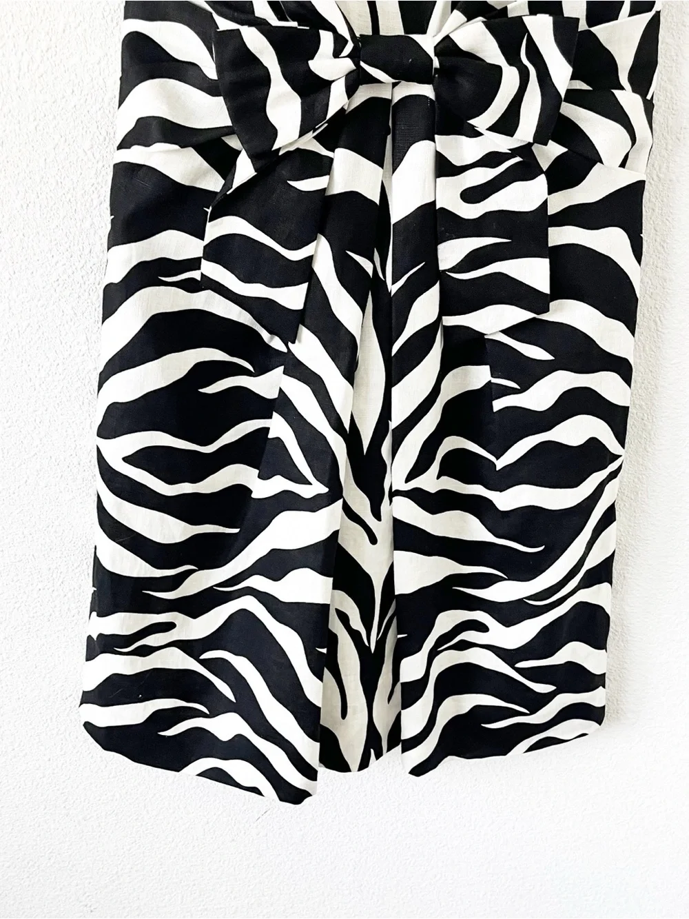 Kate Spade Jillian Sleeveless Bow Waist Black White Zebra Print Linen Dress